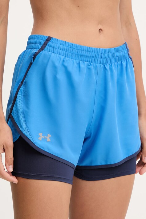 Under Armour szorty do biegania Fly By kolor niebieski gładkie high waist