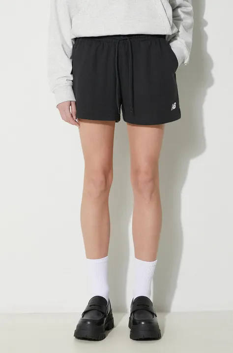 Kratke hlače New Balance French Terry Short za žene, boja: crna, bez uzorka, visoki struk, WS41500BK