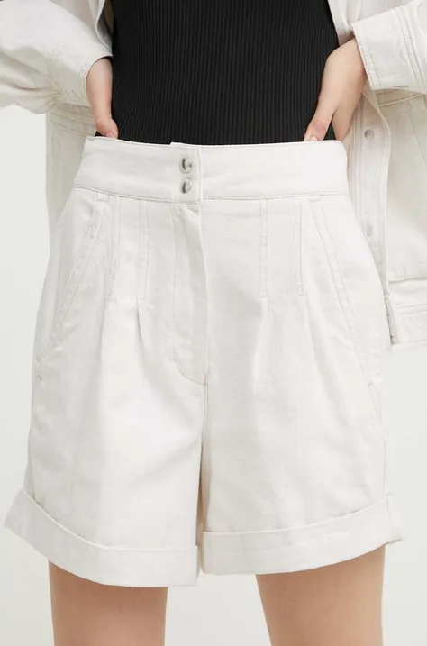 Къс панталон с лен IRO в бежово с изчистен дизайн с висока талия