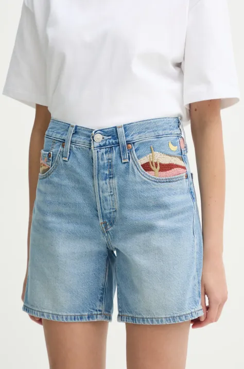 Levi's szorty jeansowe damskie kolor niebieski gładkie high waist