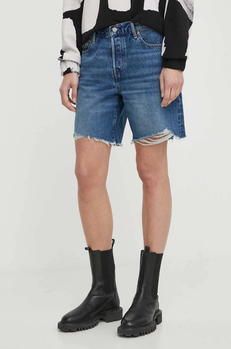 Levi's szorty jeansowe damskie kolor niebieski gładkie high waist