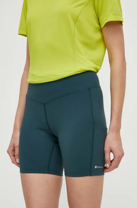 Montane pantaloni scurti sport Ineo Lite femei, culoarea verde, neted, high waist, FINLS17
