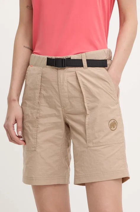 Outdoorové šortky Mammut Hiking Cargo béžová barva, medium waist
