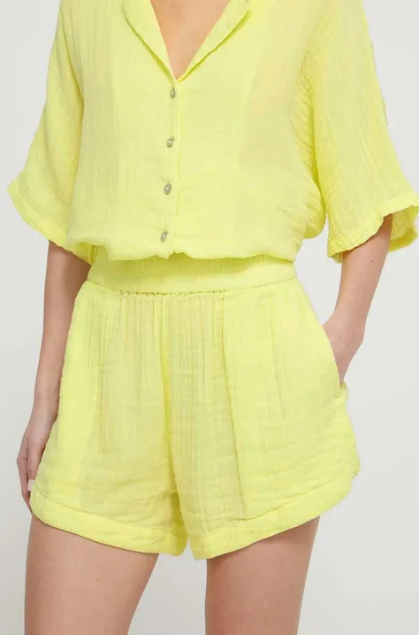 Bavlněné šortky Rip Curl žlutá barva, hladké, high waist