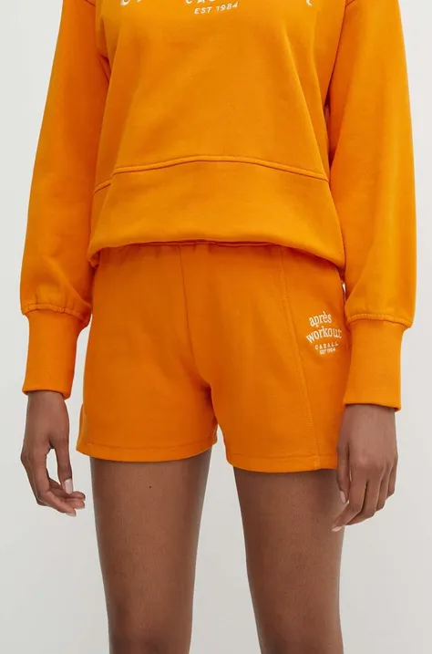 Bavlněné šortky Casall oranžová barva, s aplikací, high waist