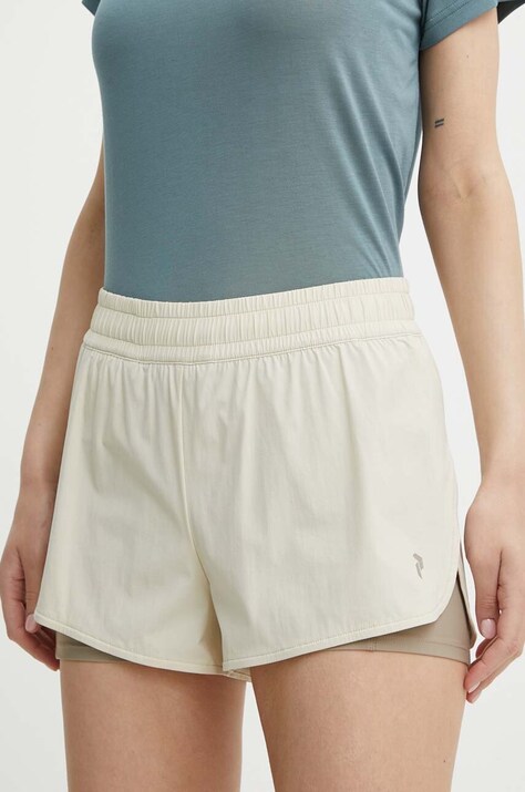 Peak Performance pantaloni scurti sport Light femei, culoarea bej, neted, high waist