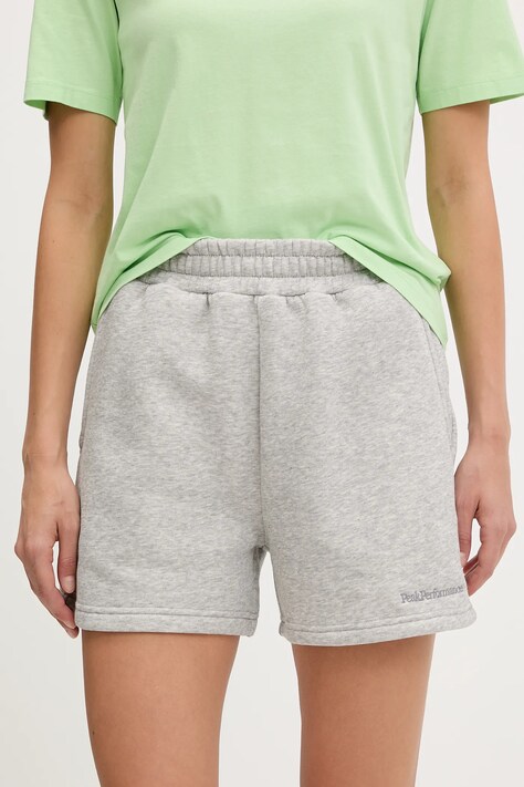 Peak Performance pantaloni scurti femei, culoarea gri, neted, high waist