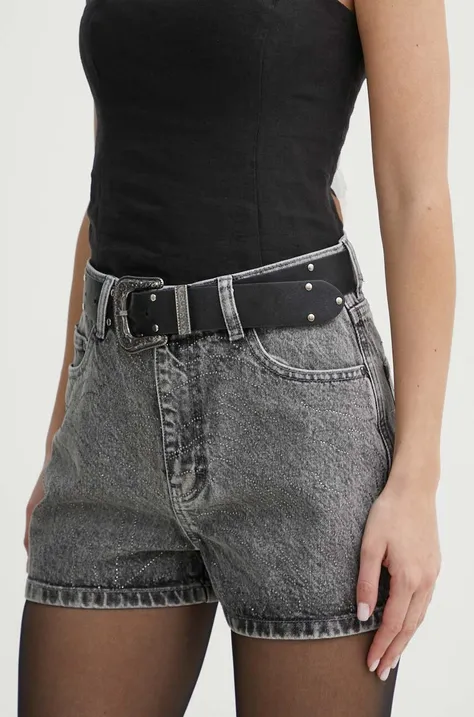 Džínové šortky Rotate dámské, šedá barva, s aplikací, high waist