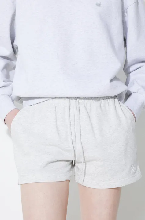 Къс панталон New Balance French Terry в сиво с меланжов десен с висока талия WS41500AHH