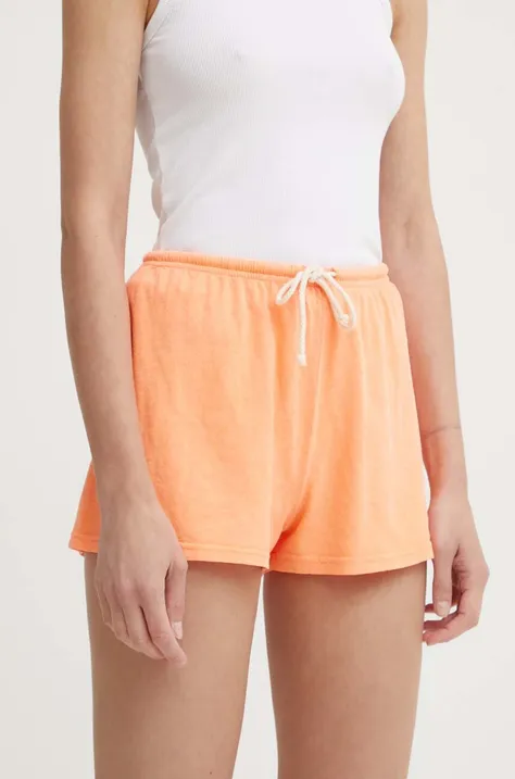 American Vintage pantaloni scurți din amestec de in SHORT COURT culoarea portocaliu, neted, high waist, LOP09AE24