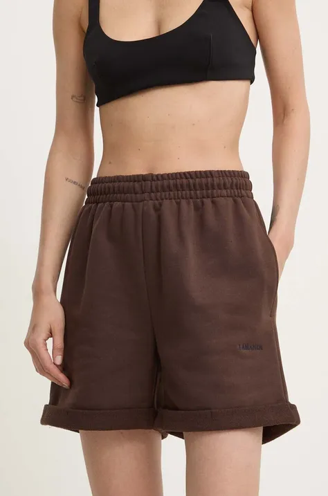 Kratke hlače La Mania NOKO za žene, boja: smeđa, bez uzorka, visoki struk, NOKO
