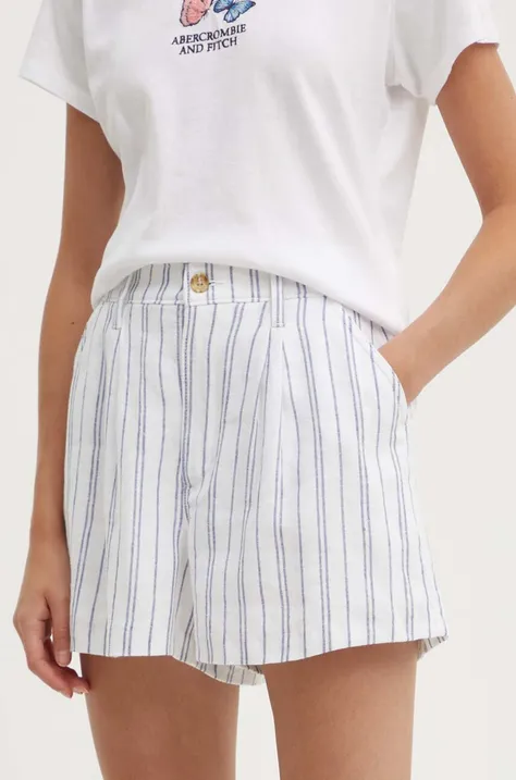 Lanene kratke hlače Hollister Co. boja: bijela, s uzorkom, visoki struk