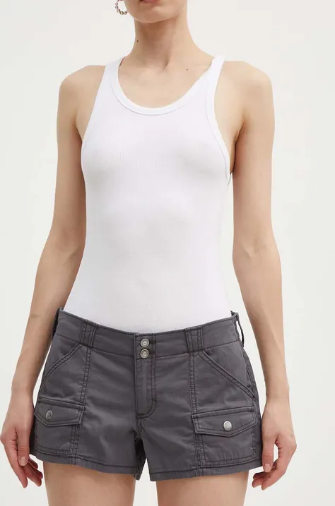 Hollister Co. pantaloni scurti femei, culoarea gri, neted, high waist, KI349-4191-131