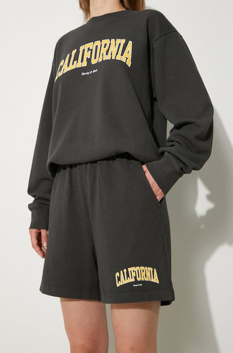 Бавовняні шорти Sporty & Rich California Gym колір чорний з принтом висока посадка SH021S405CF