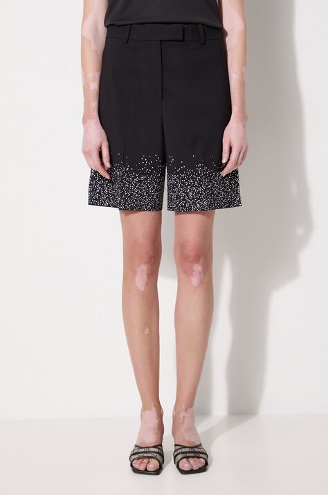 Вълнени къси панталони JW Anderson Crystal Hem Tailored Shorts в черно с апликация с висока талия SR0095.PG1321.999