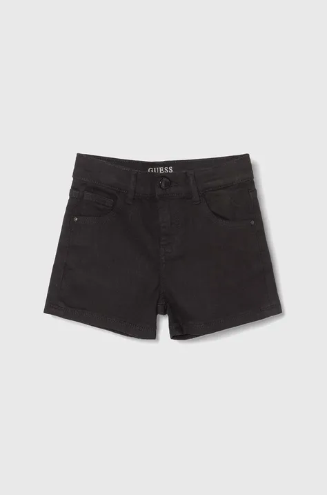 Detské rifľové krátke nohavice Guess čierna farba, jednofarebné, nastaviteľný pás