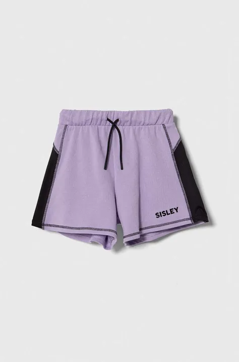 Детские хлопковые шорты Sisley цвет фиолетовый с узором регулируемая талия