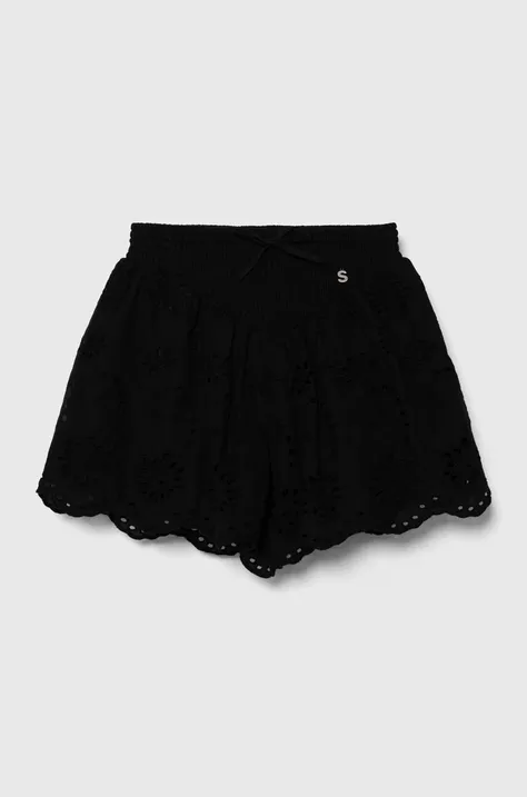Detské bavlnené šortky Sisley čierna farba, jednofarebné