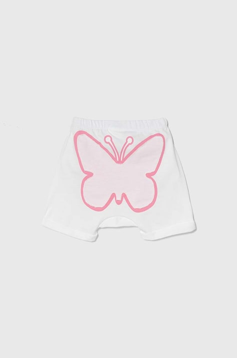 United Colors of Benetton pantaloni scurți din bumbac pentru bebeluși culoarea alb, cu imprimeu, talie reglabila