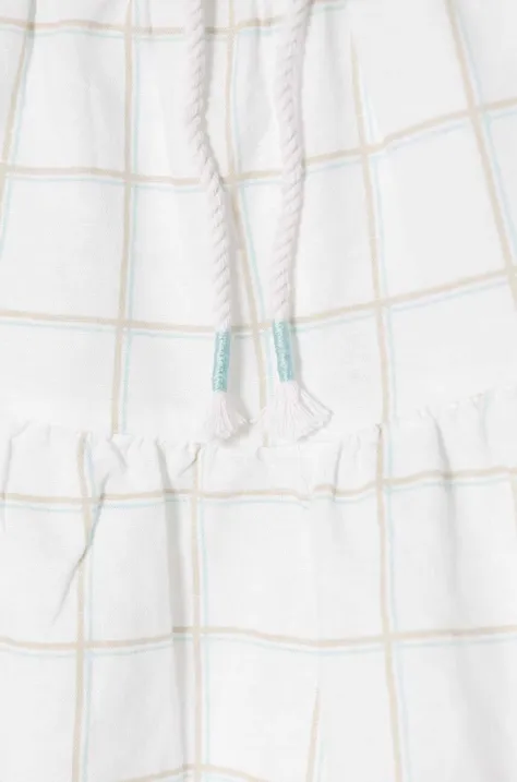 United Colors of Benetton szorty lniane dziecięce kolor biały wzorzyste regulowana talia