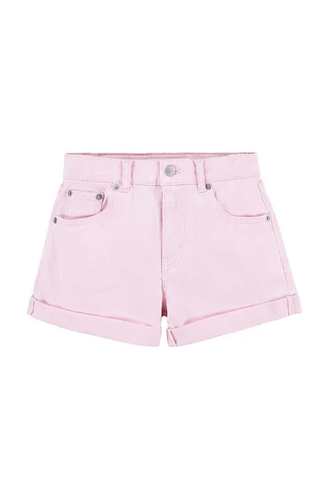 Детски дънков къс панталон Levi's в розово с изчистен дизайн с регулируема талия