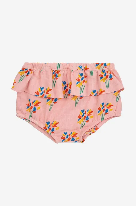 Kratke hlače za dojenčke iz lanene mešanice Bobo Choses roza barva