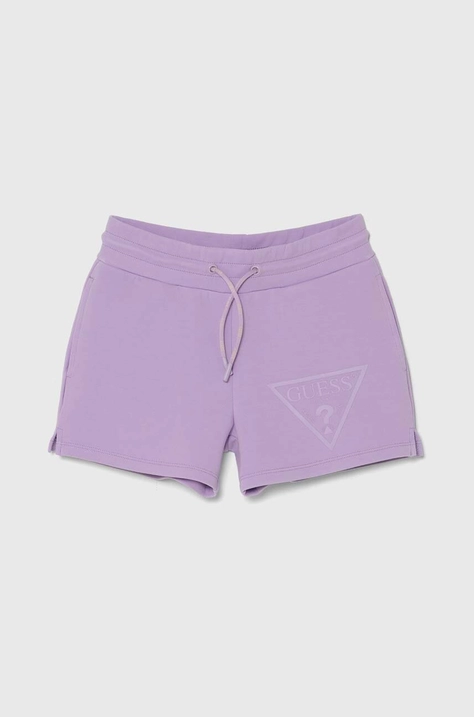 Guess pantaloni scurti copii culoarea violet, cu imprimeu, talie reglabila