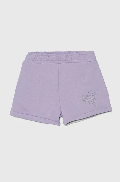 Dětské bavlněné šortky Guess fialová barva, s aplikací