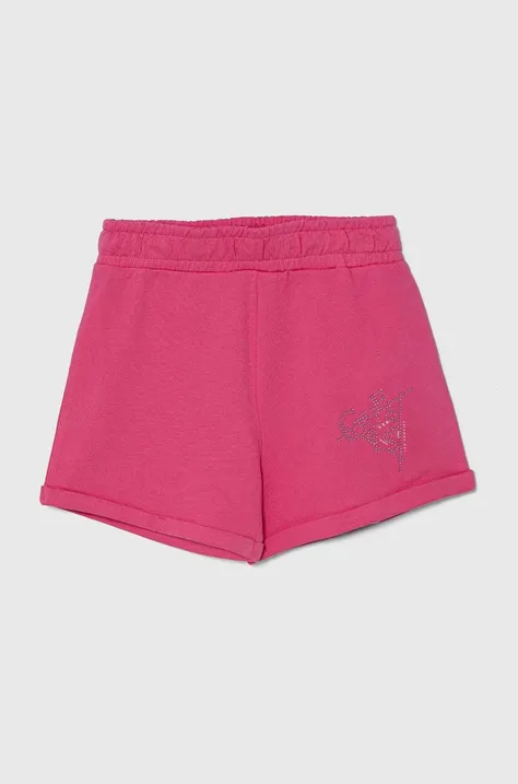 Детски памучен къс панталон Guess в розово с апликация