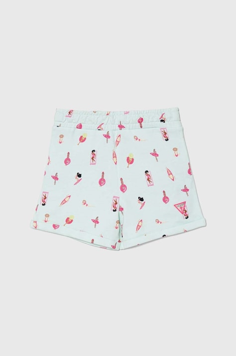 Guess pantaloni scurți din bumbac pentru copii culoarea turcoaz, modelator