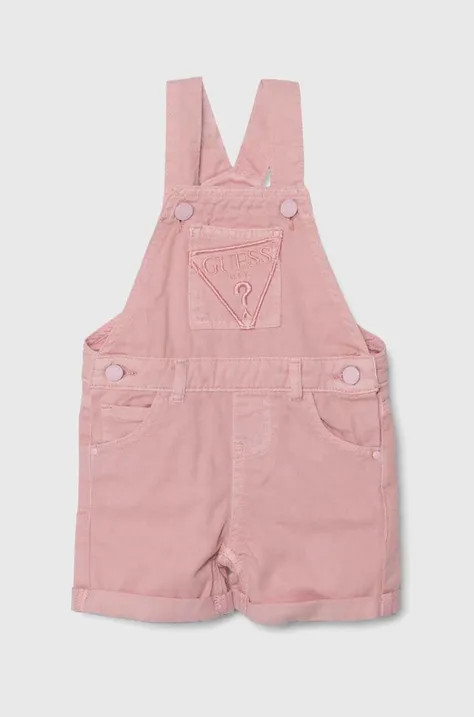 Detské riflové nohavice na traky Guess ružová farba, s aplikáciou