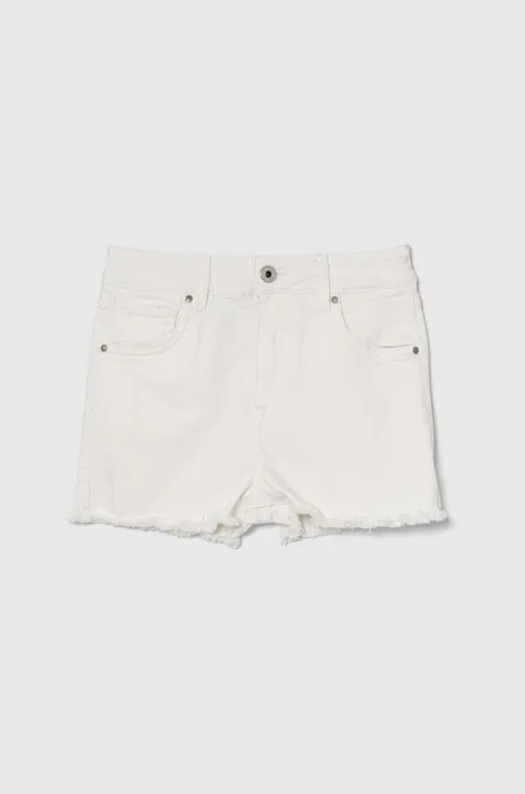 Дитячі джинсові шорти Pepe Jeans A-LINE SHORT HW JR колір білий однотонні регульована талія