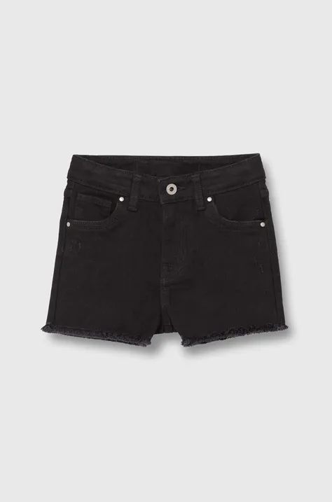 Detské rifľové krátke nohavice Pepe Jeans A-LINE SHORT HW JR čierna farba, jednofarebné, nastaviteľný pás