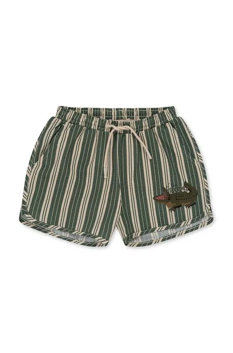 Detské krátke nohavice Konges Sløjd zelená farba, vzorované