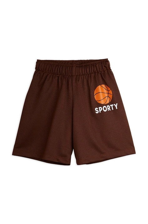 Mini Rodini pantaloni scurți copii Basket culoarea maro, cu imprimeu