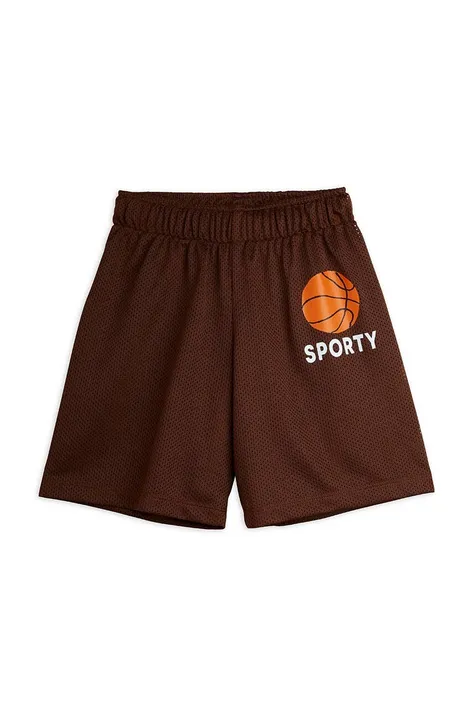 Detské krátke nohavice Mini Rodini Basket hnedá farba, s potlačou