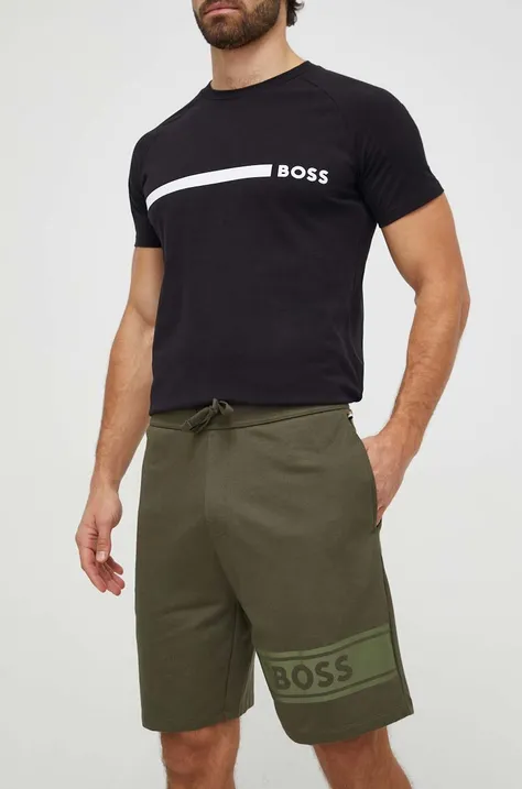 Bombažne kratke hlače BOSS zelena barva