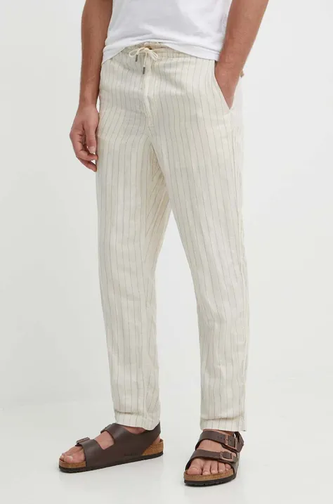 Ľanové nohavice Polo Ralph Lauren béžová farba, rovné