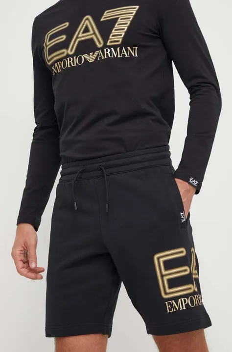 Pamučne kratke hlače EA7 Emporio Armani boja: crna