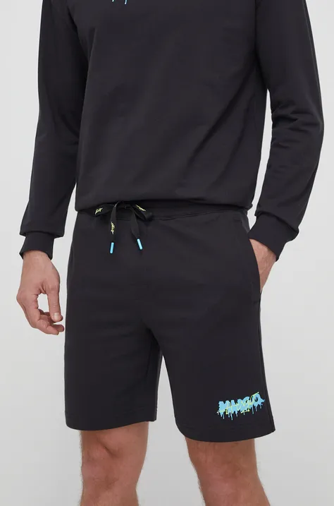 Домашен къс панталон HUGO в черно с меланжов десен 50514982