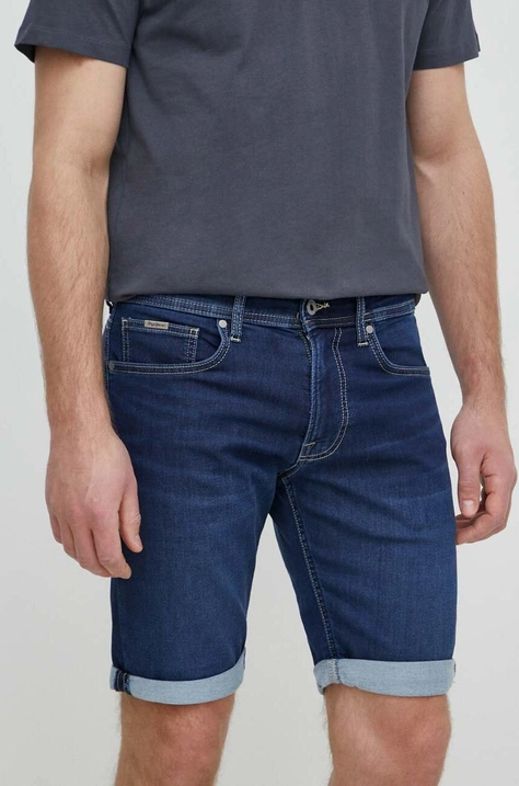 Džínové šortky Pepe Jeans SLIM GYMDIGO SHORT pánské, tmavomodrá barva, PM801075DP4