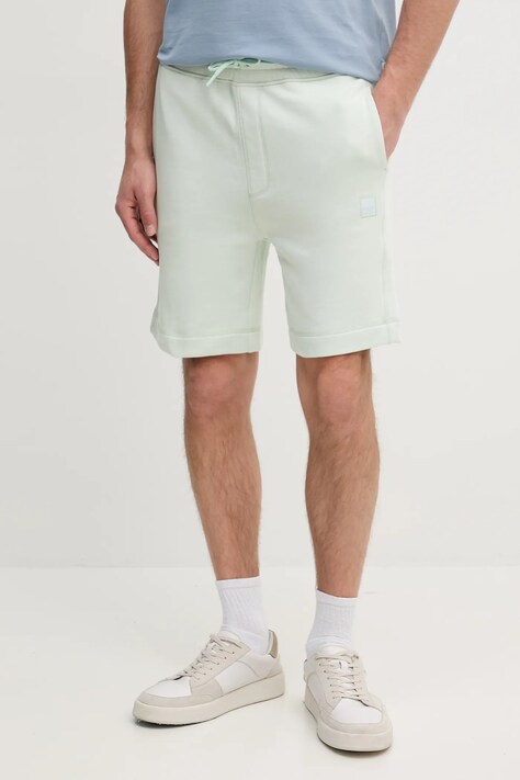 BOSS Orange pantaloni scurti din bumbac culoarea turcoaz, melanj