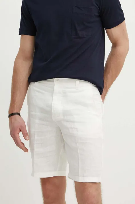 Ľanové šortky United Colors of Benetton biela farba