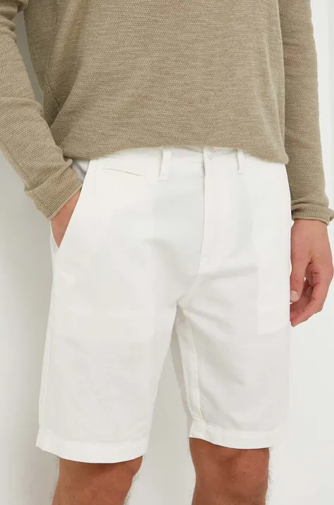Guess pantaloni scurti din in ECO LINEN culoarea alb, M4GB59 WG8B0