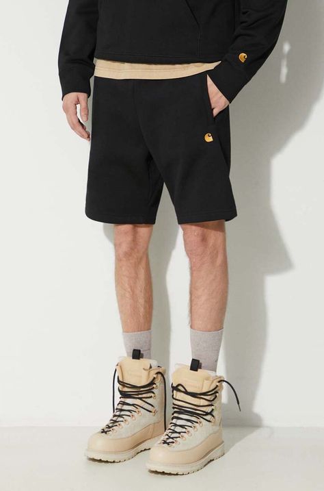 Carhartt WIP pantaloni scurți Chase Sweat Short bărbați, culoarea negru, I033669.00FXX