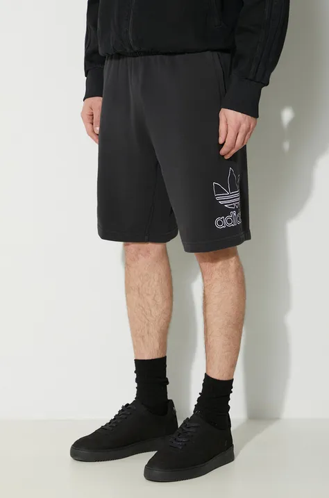 Памучен къс панталон adidas Originals Adicolor Outline Trefoil в черно IU2370