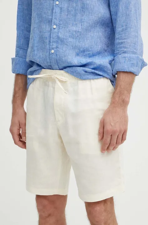 Lanene kratke hlače Tommy Hilfiger bež barva, MW0MW34498