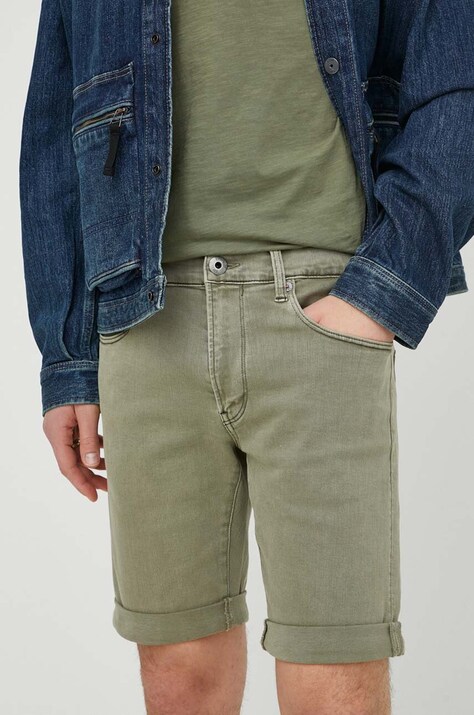 G-Star pantaloni scurți jeans bărbați, culoarea verde
