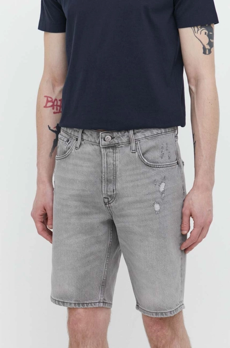 Superdry pantaloni scurti jeans barbati, culoarea gri