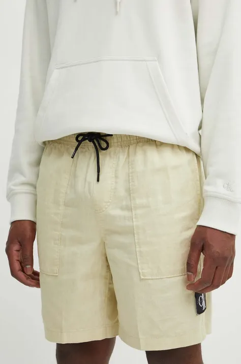 Kratke hlače iz mešanice lana Calvin Klein Jeans zelena barva, J30J325475